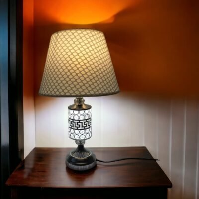 elegant crystal cylindrical table lamp with honeycomb fabric shade