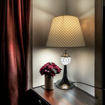 elegant crystal ball table lamp with geometric honeycomb shade
