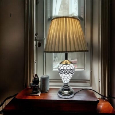 premium crystal base table lamp with pleated shade