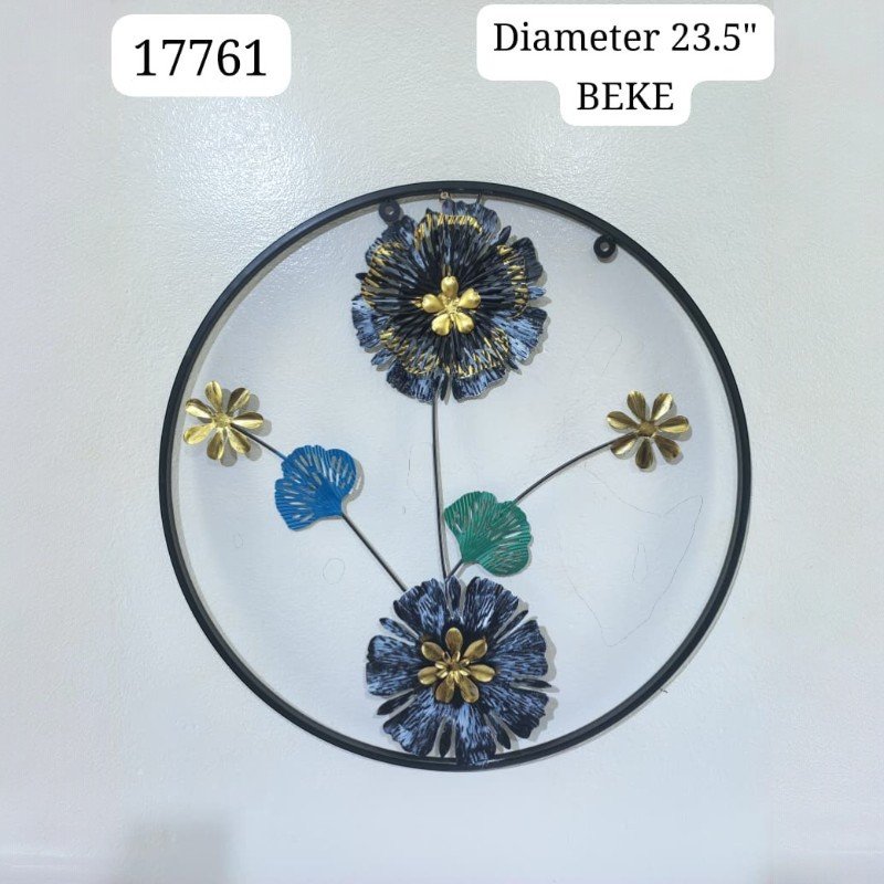 elegant circular metal wall decor with blue flowers and golden ginkgo accents elegant circular metal wall decor with blue flowers and golden ginkgo accents