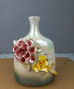 ornate 3d floral ceramic vase with iridescent pearl finish ornate 3d floral ceramic vase with iridescent pearl finish