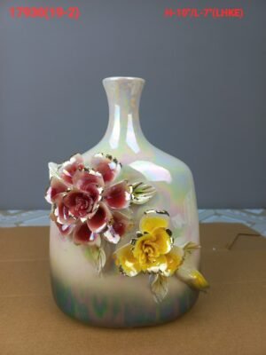 Ornate 3D Floral Ceramic Vase with Iridescent Pearl Finish ornate 3d floral ceramic vase with iridescent pearl finish