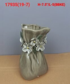 grey floral money bag ceramic vase