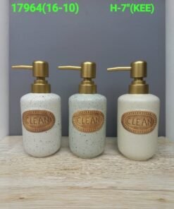 elegant speckled ceramic soap dispenser with gold pump