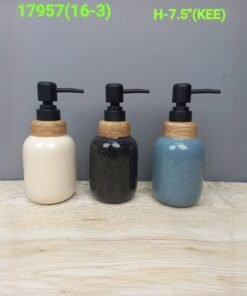 nordic ceramic soap dispenser set with bamboo accents