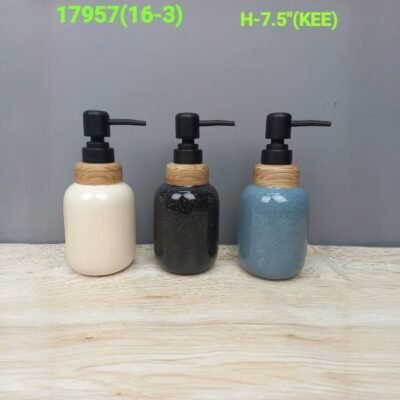 nordic ceramic soap dispenser set with bamboo accents