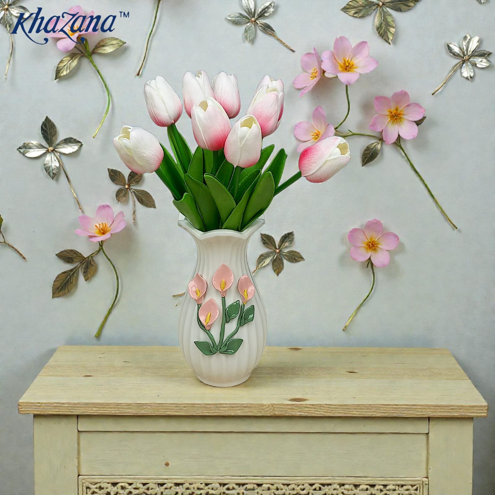 ribbed ceramic vase with hand painted calla lily relief ribbed ceramic vase with hand painted calla lily relief