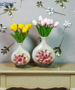 Mega Shop ceramic iridescent pearl flower vase with 3d embossed peony