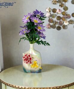 ornate 3d floral ceramic vase with iridescent pearl finish