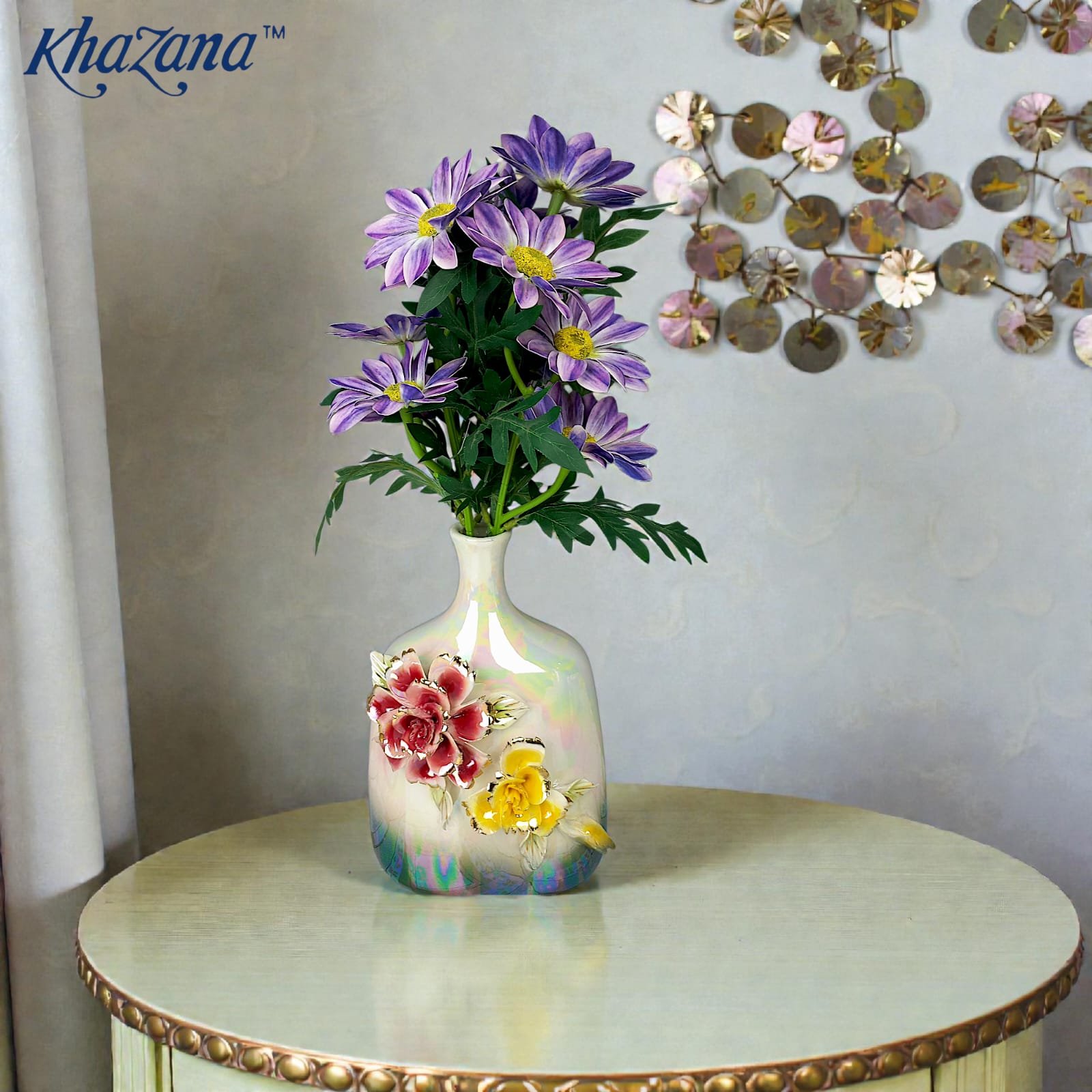 ornate 3d floral ceramic vase with iridescent pearl finish ornate 3d floral ceramic vase with iridescent pearl finish