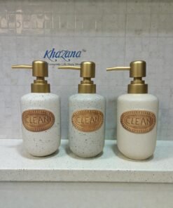 elegant speckled ceramic soap dispenser with gold pump