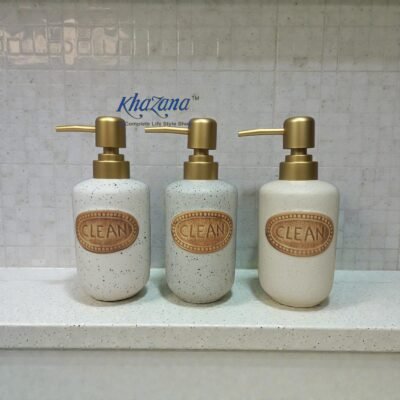 elegant speckled ceramic soap dispenser with gold pump