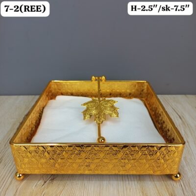 Elegant Gold Plated Square Napkin Holder with Maple Leaf Weight elegant gold plated square napkin holder with maple leaf weight