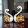 luxury elegant golden wing swan couple showpiece