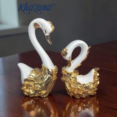 golden and white luxury swan couple showpiece elegant home decor