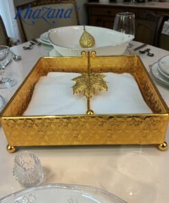 elegant gold plated square napkin holder with maple leaf weight