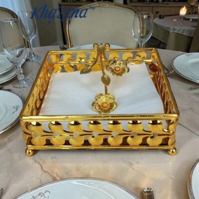 elegant gold floral napkin holder