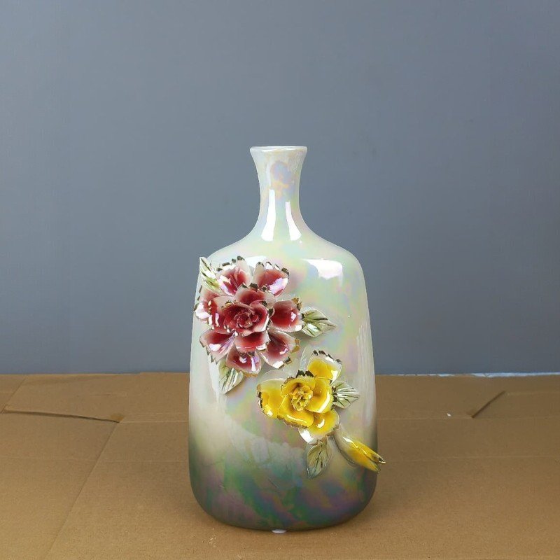 ornate 3d floral ceramic vase with iridescent pearl finish ornate 3d floral ceramic vase with iridescent pearl finish