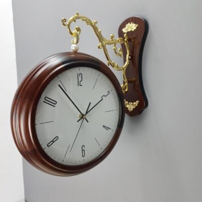 premium vintage style double sided station clock with ornate gold bracket
