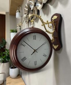 premium vintage style double sided station clock with ornate gold bracket