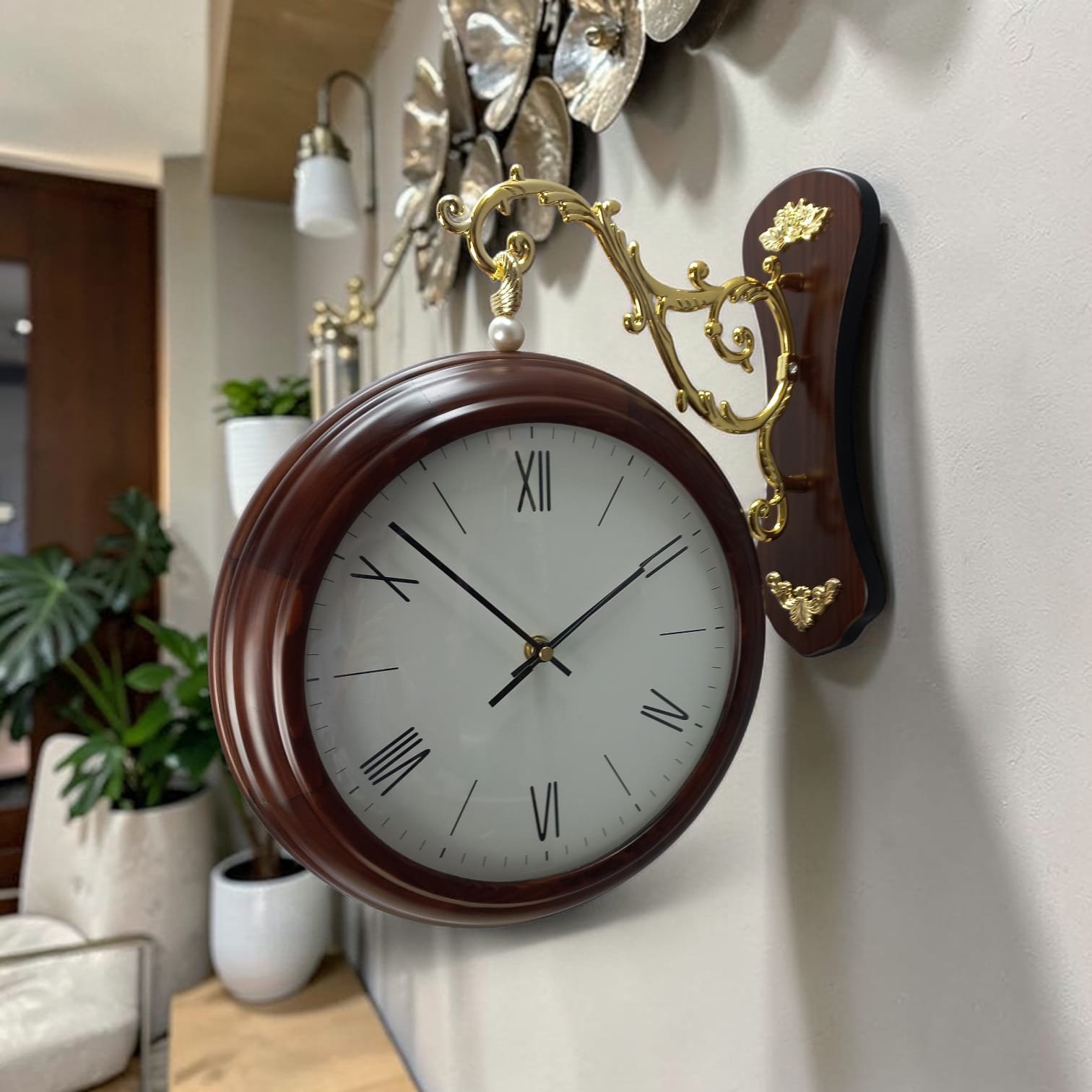 premium vintage style double sided station clock with ornate gold bracket premium vintage style double sided station clock with ornate gold bracket