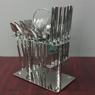 finish cutlery set with vertical display stand