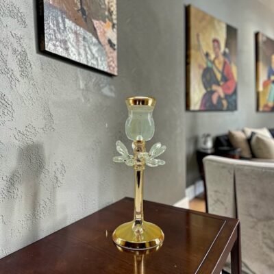 luxurious gold crystal pillar candle holder set