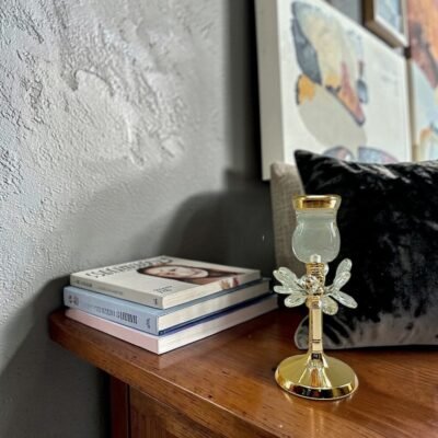 luxurious gold crystal pillar candle holder set