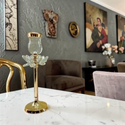 luxurious gold crystal pillar candle holder set