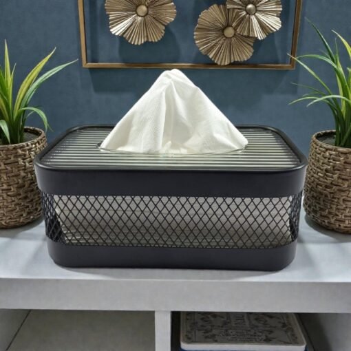gemini said industrial mesh and ribbed glass tissue box holder