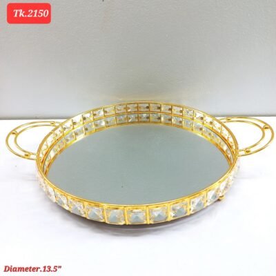 elegant gold plated crystal mirror trays