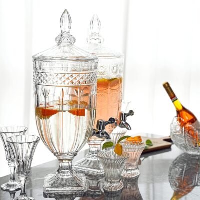 royal crystal cut glass beverage dispenser with tap