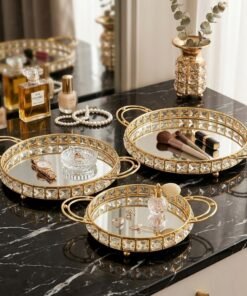 elegant gold plated crystal mirror trays
