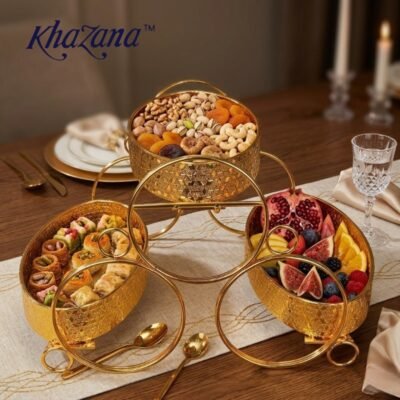 luxury 3 tier gold geometric serving station