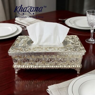 luxurious royal filigree metal tissue box silver