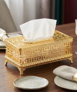 royal gold lattice metal tissue box luxurious antique style