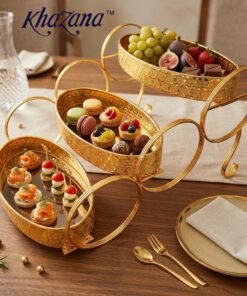 royal tier gold metal serving tray stand