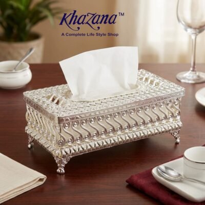 royal silver filigree metal tissue box holder