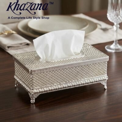 luxury silver mesh rectangular tissue box holder