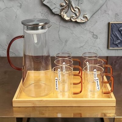 accented borosilicate glass pitcher and mug set
