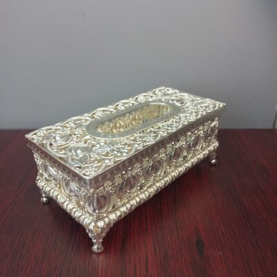 luxurious royal filigree metal tissue box silver
