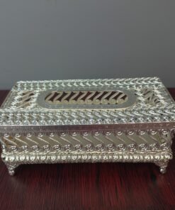 royal silver filigree metal tissue box holder