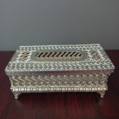 royal silver filigree metal tissue box holder