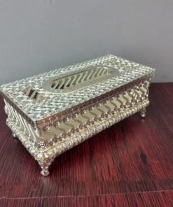royal silver filigree metal tissue box holder