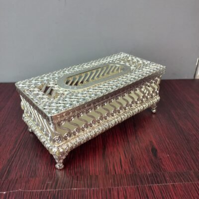 royal silver filigree metal tissue box holder