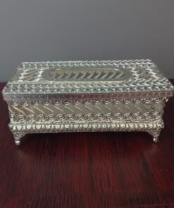royal silver filigree metal tissue box holder