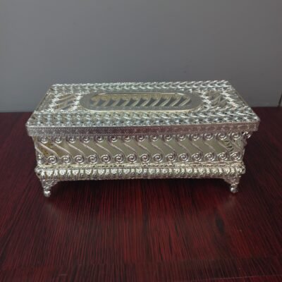 royal silver filigree metal tissue box holder