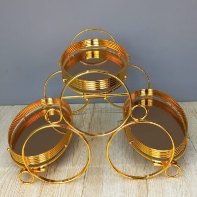 Luxury 3 Tier Golden Mirrored Tray Display Stand premium luxury glass beverage dispenser