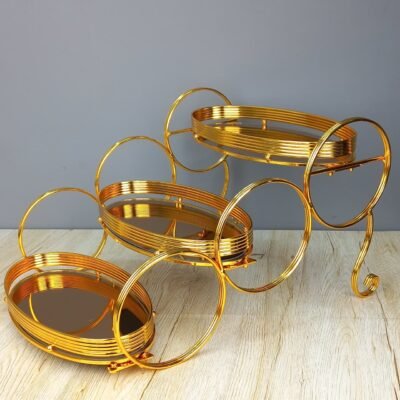 premium 3 tier golden mirrored display stand