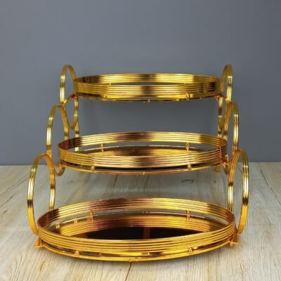 premium 3 tier golden mirrored display stand